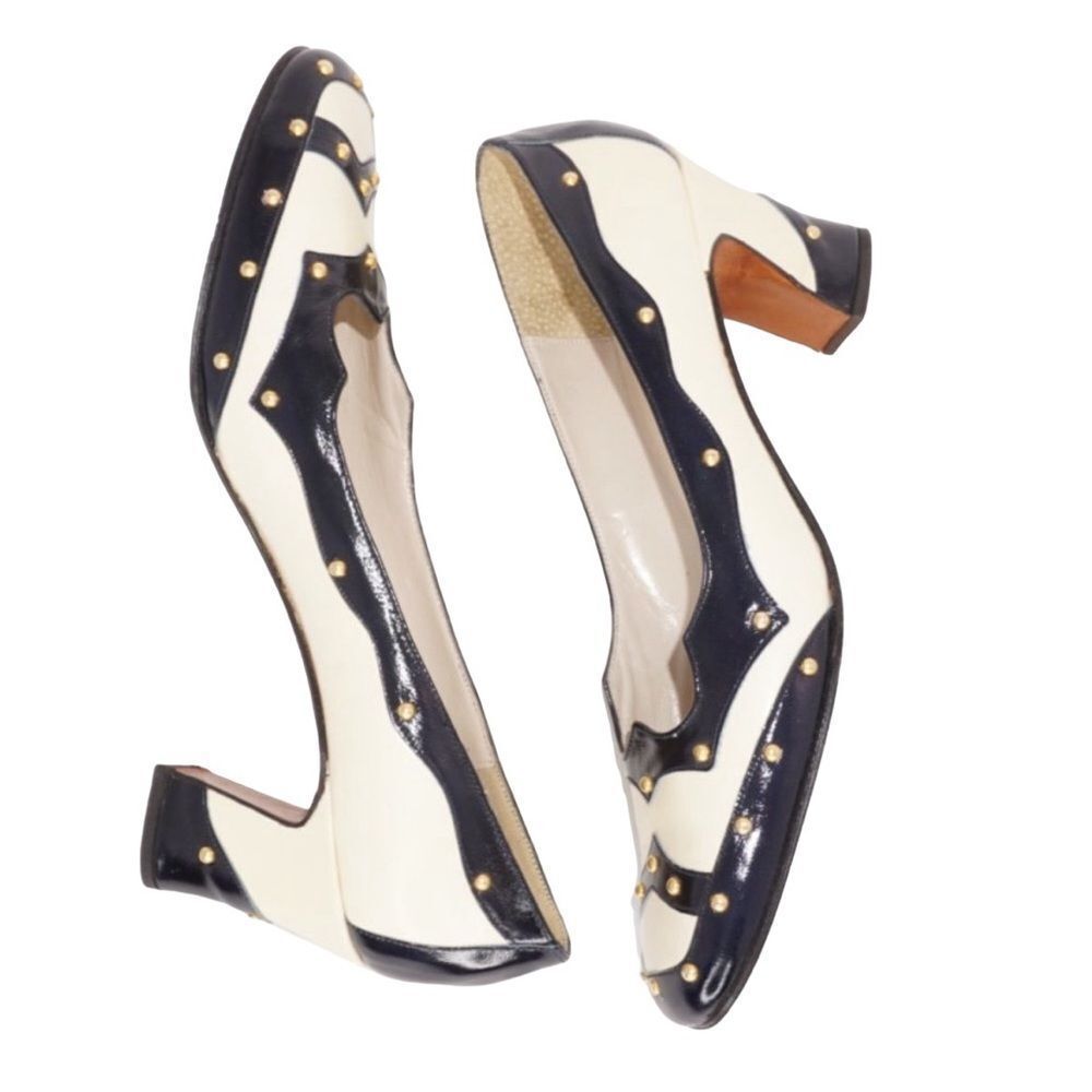 Rosina Ferragamo Schiavone Rare Vintage Black and White Oxford Heels, Size 8